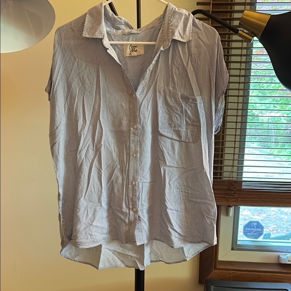 Blue and White Casual Button Down Shirt